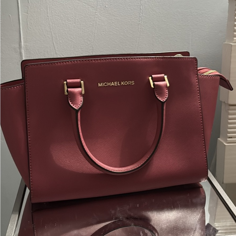 Michael Kors Raspberry Satchel with Gold Accents
